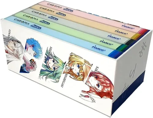 Vista 8 de Lápices de colores pastel Marco Chroma Manga, juego de 50 unidades en caja de metal; dureza 2B, suministros de dibujo profesional para niños