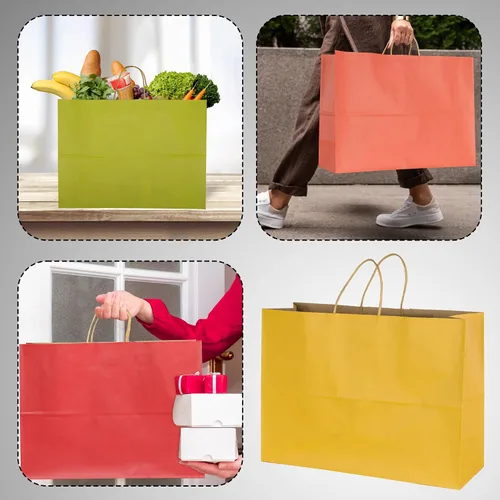 Vista 3 de BLEWINDZ 70 bolsas de papel grandes con asas, 16 x 6 x 12 pulgadas, bolsas de compras de papel multicolor para pequeñas empresas, bolsa de regalo 10