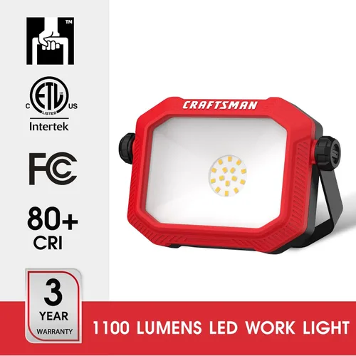 Vista 3 de CRAFTSMAN Luz de trabajo portátil inclinable LED de 1100 lúmenes 4000K en rojo con soporte giratorio de metal ajustable 2 en 1 y asa, lente