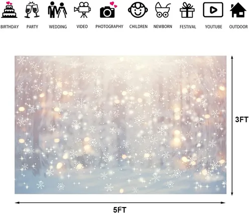 Vista 5 de Lofaris - Fondo de Navidad de Copo de Nieve Blanco Maravilloso de Invierno, Brillo de Navidad, Bokeh, Nieve, Decoraciones de Fiesta Familiar