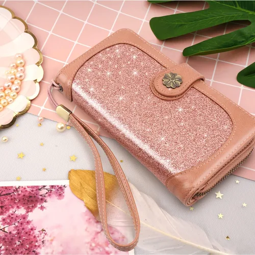 Vista 6 de Carteras para mujer soporte de múltiples tarjetas cartera de embrague organizador de tarjetas monedero para mujer con correa de muñeca