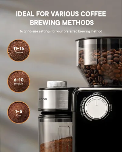 Vista 3 de SHARDOR Molinillo de café eléctrico 2.0, molinillo automático de granos de café para uso doméstico, molino de rebabas ajustable con 16 ajustes