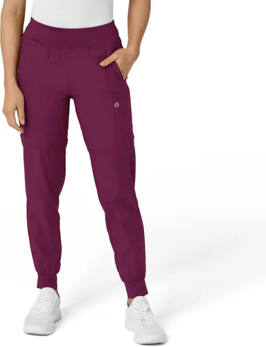 Vista 29 de Pantalón de hospital para mujer con cintura cómoda y estilo jogger, rojo, talla S Negro