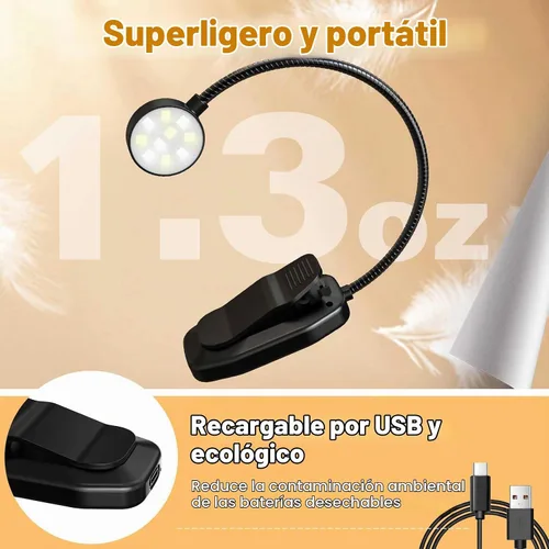Vista 4 de KTEBO Luz de libro recargable para leer en la cama, lámpara de lectura de 1 Negro