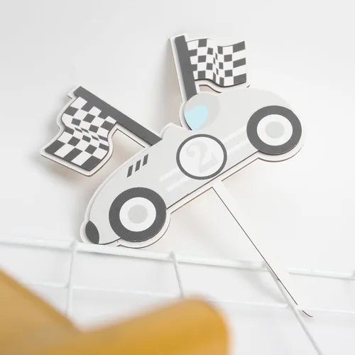 Vista 9 de Decoración para pastel de segundo cumpleaños de madera para bebé, decoración de pastel de cumpleaños de auto de carreras, decoración de pastel de 2