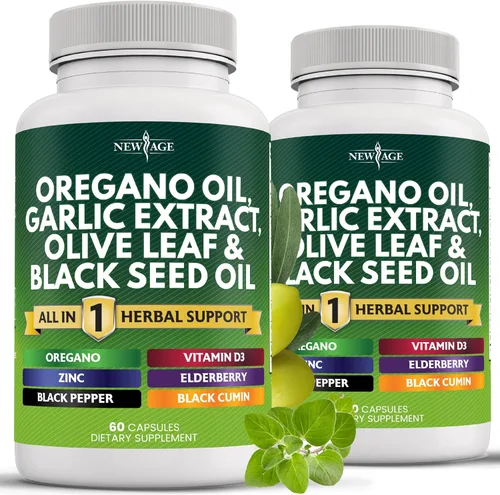 Vista 10 de NEW AGE Aceite de orégano Extracto de ajo y hoja de olivo con astrágalo - Suplemento para mujeres y hombres - 60