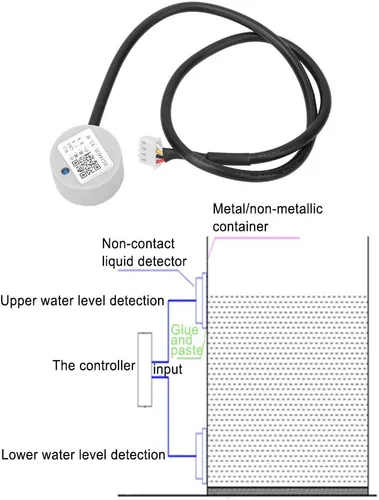 Vista 3 de Garosa Sensor de nivel de líquido, capacitivo sin contacto, puerto serie UART, DC 3.3-12V, para detección de nivel de tanque de agua, control