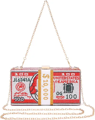 Vista 4 de Covelin Bolso de mano Dollar para mujer, bolso de noche con diamantes de imitación