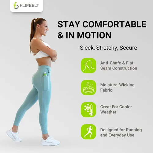 Vista 4 de FlipBelt Leggings de peso medio para mujer con bolsillos