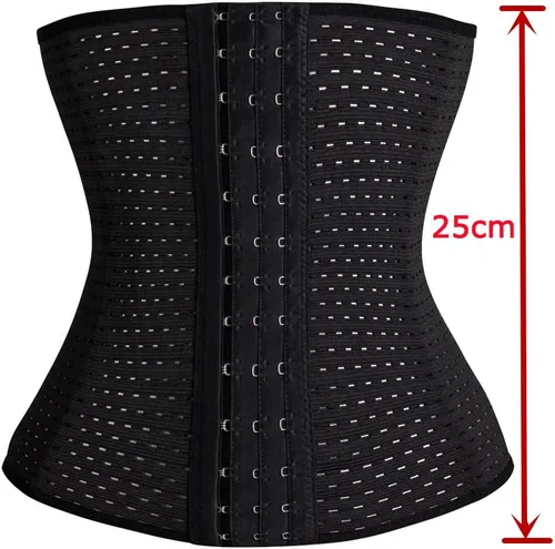 Vista 3 de Corsé de entrenamiento de cintura para mujer, entrenamiento deportivo, moldeador de cuerpo, control de abdomen con ganchos ajustables, Negro + piel