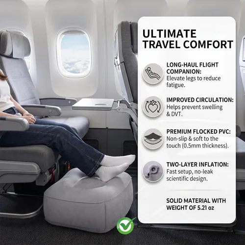 Vista 4 de Reposapiés inflable para viajes en avión y oficina, almohada portátil para reposapiernas, pies elevados para vuelos económicos, escritorio en casa