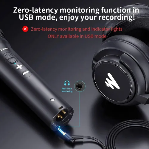Vista 4 de Maono USB/XLR Micrófono dinámico de podcast, kit de micrófono de estudio con control de volumen, montaje de choque, filtro pop, ideal para grabación