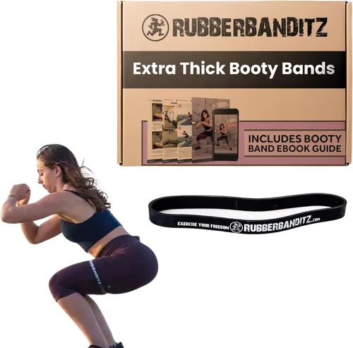 Vista 13 de Rubberbanditz Bandas extra gruesas para glúteos y piernas – Incluye guía electrónica para mujeres – Mini banda de ejercicio de bucle que engancha