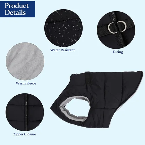 Vista 3 de Ropa de bulldog para perro, abrigo acolchado de algodón, chaleco grueso para invierno, chaleco cálido para clima frío, ropa para bulldog francés