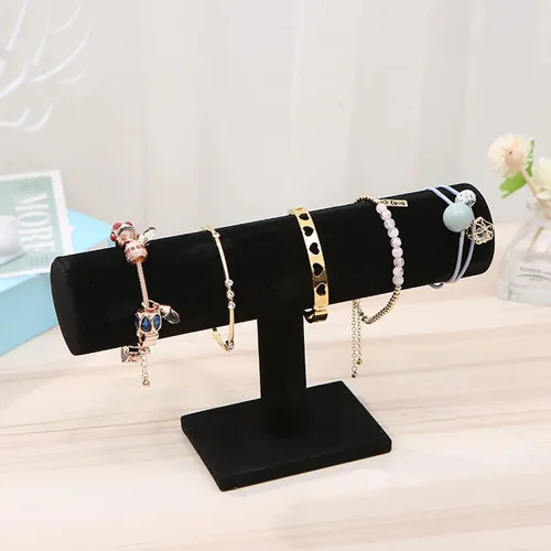 Vista 3 de Foraineam - Paquete de 4 soportes de terciopelo negro para joyería con barra en T, organizador de relojes, collares y pulseras