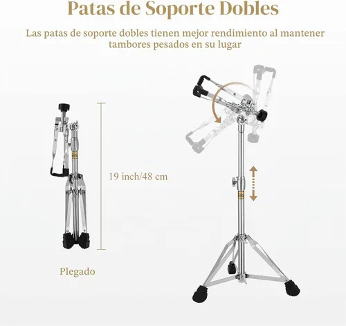 Vista 6 de Set de batería Eastar con baquetas, soporte, almohadilla silenciadora, bolsa, llave, 14" x 5.5", Negro Estrellado