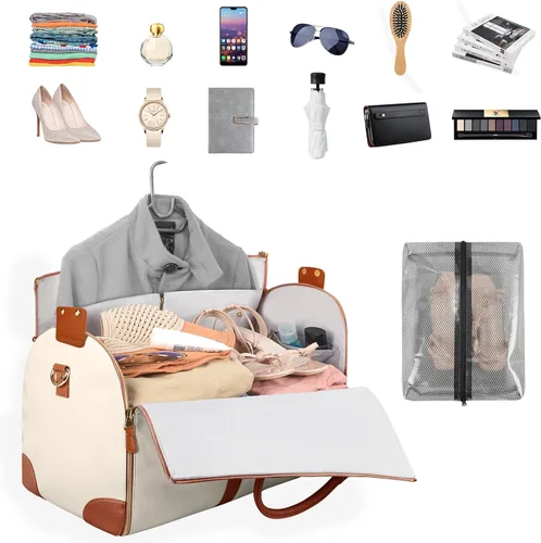 Vista 2 de Bolsa de mano para ropa, bolsa de lona grande de piel sintética, beige (C-beige), Bolso