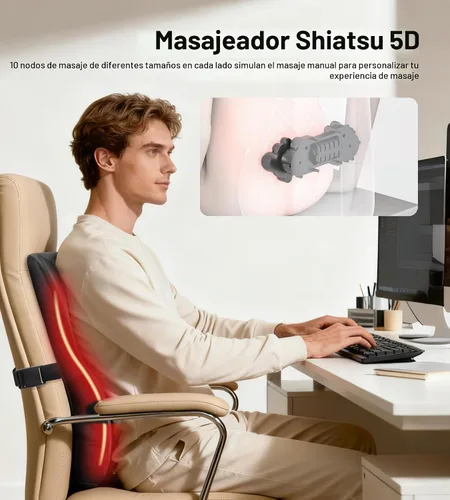 Vista 3 de ALLJOY Masajeador térmico de espalda para aliviar el dolor de espalda, almohada de apoyo lumbar Shiatsu de tejido profundo con 3 modos de masaje, 3