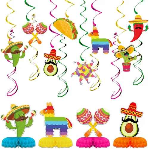 Vista 3 de 14 piezas de decoraciones de fiesta mexicana colgantes espirales colgantes, decoraciones colgantes de Cinco de Mayo, decoraciones de fiesta de Let's