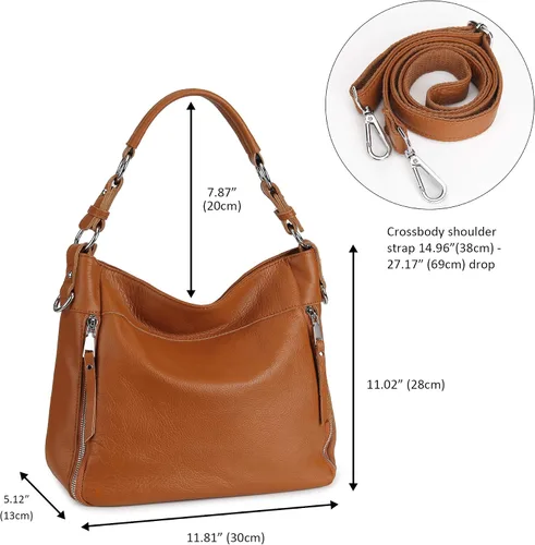 Vista 6 de YALUXE Bolso de hombro de cuero genuino para mujer, con asa superior