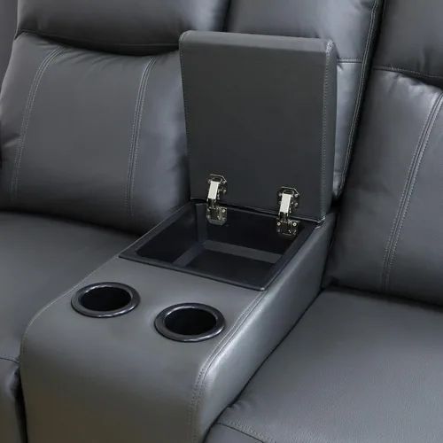 Vista 5 de Air Leather - Juego de sofá reclinable eléctrico con LED, juegos de muebles de sala de estar, juego de sofá reclinable eléctrico con puertos USB