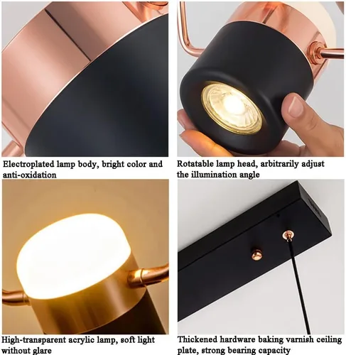 Vista 6 de Luces colgantes de isla de cocina, 6 luces negras industriales lineales LED candelabro ajustable para comedor, sala de estar, mesa de piscina, barra