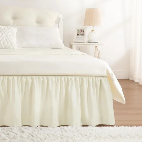 Vista 28 de Falda de cama RIMELA tamaño Queen color verde bebé con caída de 15 pulgadas, falda elástica envolvente, volante que protege contra el polvo