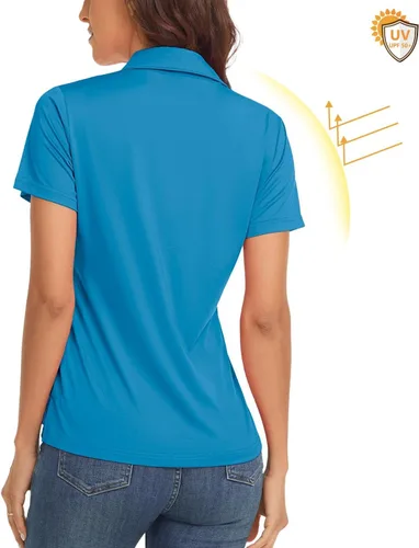 Vista 2 de URMOSS Polo de golf para mujer, transpirable, de manga corta, ligera, 4 botones