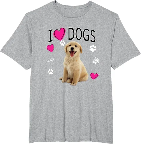 Vista 76 de Camiseta I Love Dogs - Camiseta Golden Labrador retriever, Azul Negro