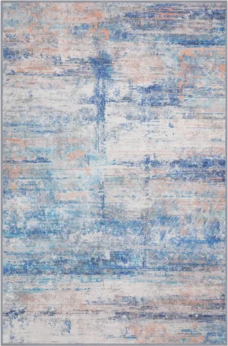 Vista 4 de Alfombra abstracta de 3 x 5 para sala de estar, dormitorio, entrada, color azul