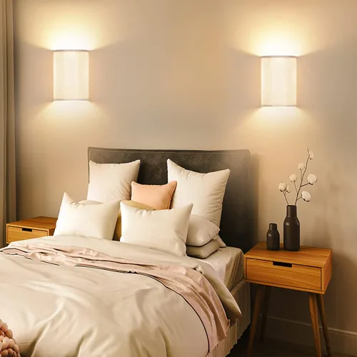 Vista 6 de LABOREDUCER Juego de 2 luces de pared cableadas con pantalla de tela, aplique LED de granja, luces de montaje en pared, apliques de pared