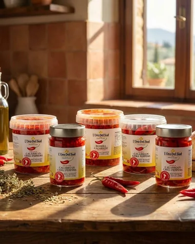 Vista 10 de L'Oro Del Sud Pimientos enteros de Calabria en aceite, certificados, 9.8 oz Auténticos chiles italianos en aceite con sabor sabroso picante