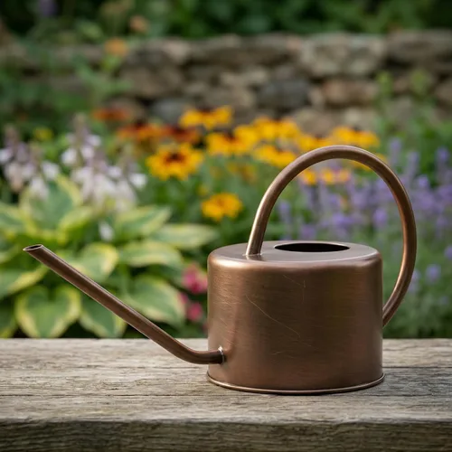 Vista 8 de Topadorn Regadera de metal de 1.3 L con boquilla larga, regadera de plantas de interior de bronce, regadera de jardín resistente al óxido con mango