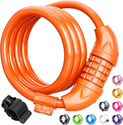 Vista 11 de Titanker Candado de bicicleta, cerradura de bicicleta de 4 pies, bloqueo de cable de 1/2 pulgada con soporte de montaje, accesorios de bicicleta