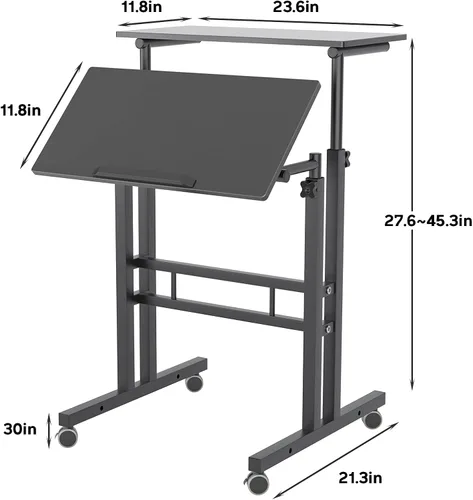Vista 3 de sogesfurniture Escritorio móvil de pie para computadora portátil con ruedas, escritorio ajustable para computadora de pie o sentado, negro 101-BK