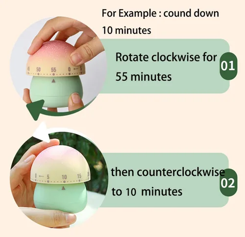 Vista 5 de Temporizador de cocina mecánico de 60 minutos para niños, lindo temporizador de cocción de hongos (beige)