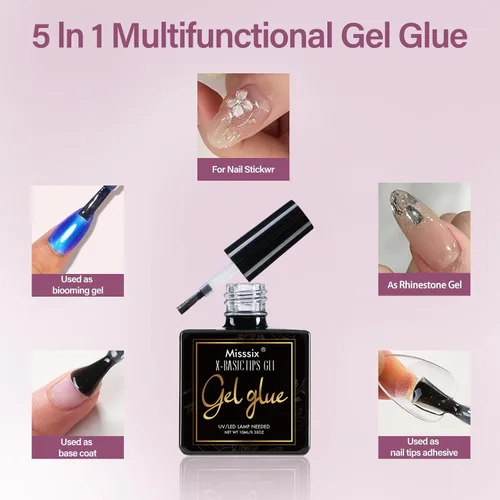 Vista 3 de Misssix Kit de puntas de uñas de gel cortas en forma de almendra, 216 piezas de uñas postizas transparentes pregrabadas, uñas postizas de cobertura