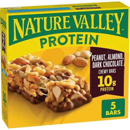 Vista 3 de Nature Valley Barras de granola con proteína, arándano y nueces, barras de merienda masticables, 5 barras, 7.1 OZ 0.35 onzas de proteína por
