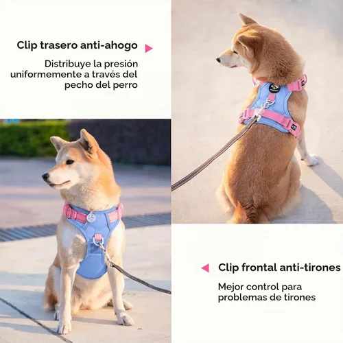 Vista 3 de PHOEPET Arnés para perro sin tirones, chaleco para perro reflectante ajustable de colores únicos, con asa de entrenamiento suave y clips de metal