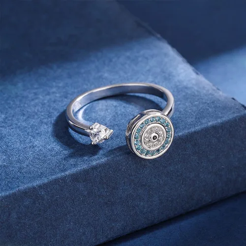 Vista 6 de Anillos giratorios de ojo del diablo, anillo de plata esterlina S925 para mujer, anillos abiertos ajustables