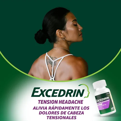 Vista 5 de Excedrin Cápsulas para Alivio del Dolor de Cabeza por Tensión, Acetaminofén 500mg, Cafeína 65mg, Analgésico, Sin Aspirina, 100