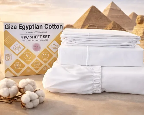 Vista 23 de MyGiza Sheets, Juego de sábanas 100% de algodón egipcio Giza, tamaño individual, para adaptarse a colchones de hasta 15 pulgadas de profundidad