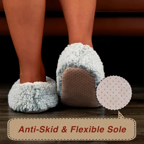 Vista 3 de 2-PK Soft Furry House Slippers for Women Indoor, Warm Sherpa Ballerina Anti-skid Soles, Winter Bedroom Fuzzy Slip-on Sock Shoes, Cozy Christmas Gifts