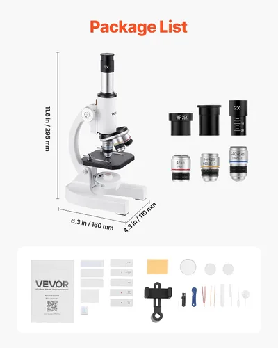 Vista 7 de VEVOR Microscopio para niños adultos, 40X-2000X Microscopio compuesto profesional adaptador de teléfono móvil con luz LED, para laboratorio