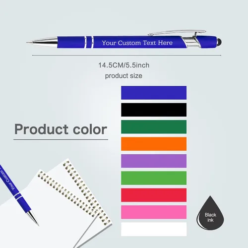 Vista 2 de Bolígrafos personalizados con nombre a granel, juego de bolígrafos personalizados, lápiz capacitivo grabado, logotipo, texto, regalo para negocios