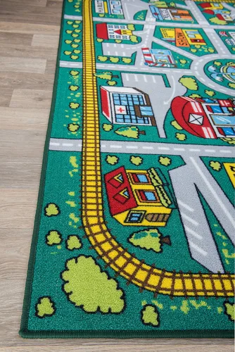 Vista 5 de Rugshop Kids Educational Learning City Life Road - Alfombra antideslizante (antideslizante), 3 pies 3 pulgadas x 4 pies 7 pulgadas, color verde