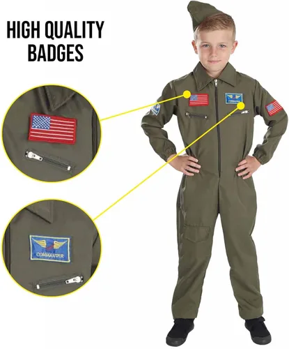Vista 5 de Fun Shack Disfraz de piloto de combate para niños disfraz de piloto para niños disfraz militar de Halloween para niños S M L XL