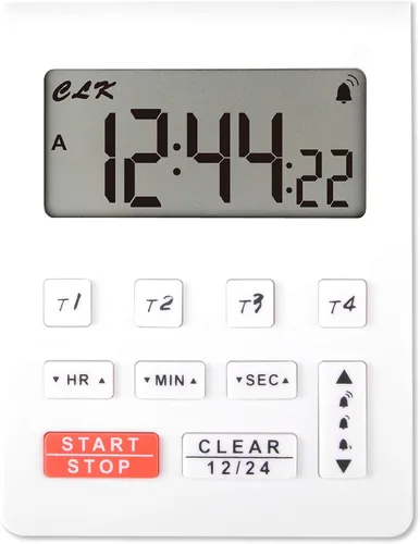 Vista 9 de Runleader Temporizador digital de cocina de escritorio, 4 temporizadores de cuenta regresiva y cronómetros con reloj de 12/24 horas, alarma