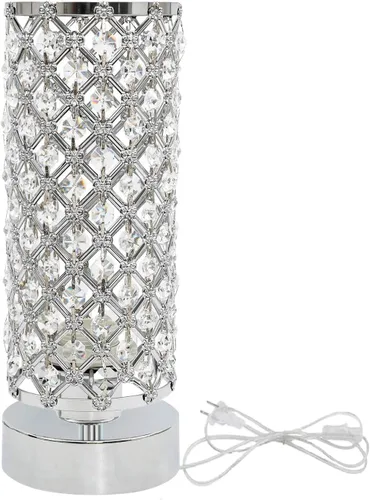 Vista 11 de Onerbuy Moderna lámpara de mesa de cristal enchufable, lámpara de mesa de noche cromada plateada E27 con interruptor de encendido/apagado en línea