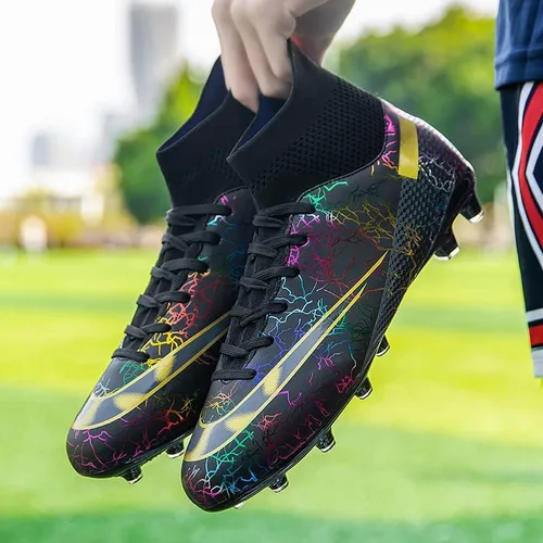 Vista 4 de DHOVOR Tacos de fútbol para hombre y mujer, botines de fútbol antideslizantes, para atletismo, zapatos de fútbol para exteriores e interiores